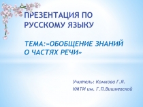 Презентация по русскому языку на тему Обобщение знаний о частях речи (3 класс)