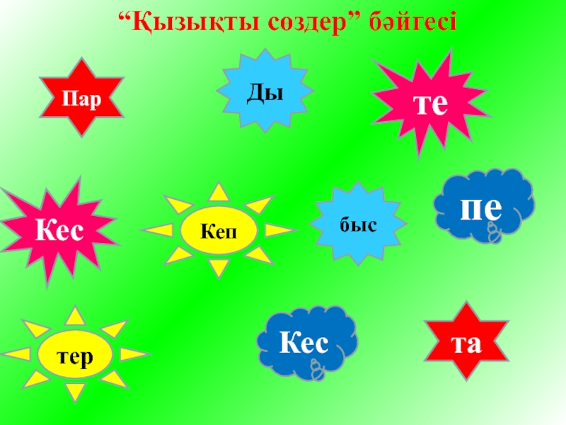 Призентация для детском саде “Қызықты сөздер” бәйгесі ПартаДыбысКестеКеспеКептер “Қызықты сөздер” бәйгесі ПартаДыбысКестеКеспеКептер
