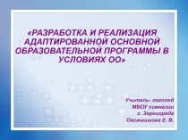 РАЗРАБОТКА И РЕАЛИЗАЦИЯ АДАПТИРОВАННОЙ ОСНОВНОЙ ОБРАЗОВАТЕЛЬНОЙ ПРОГРАММЫ В УСЛОВИЯХ ОО