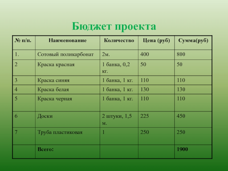 Презентация к проекту Нет забытых деревень Бюджет проекта Бюджет проекта