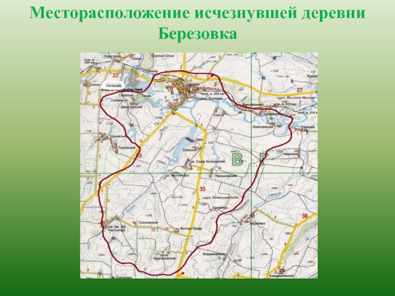 Презентация к проекту Нет забытых деревень Месторасположение исчезнувшей деревни Березовка Месторасположение исчезнувшей деревни Березовка