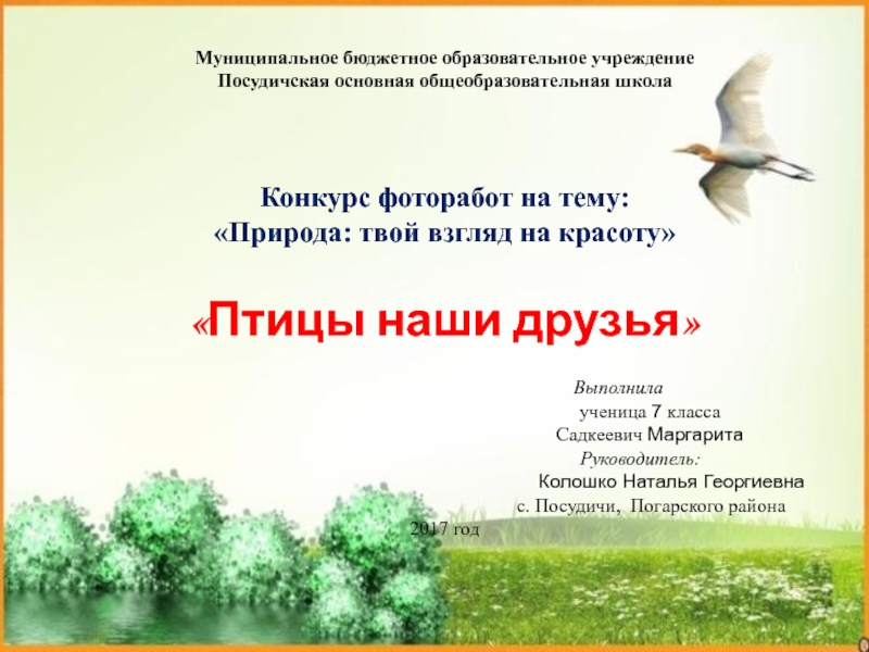 Презентация на тему Муниципальное бюджетное образовательное учреждение Посудичская основная общеобразовательная школа Муниципальное бюджетное образовательное учреждение Посудичская основная общеобразовательная школа Конкурс фоторабот на тему: «Природа: