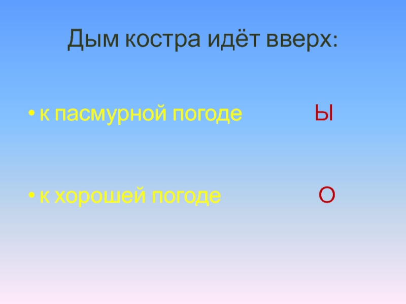 Лес полон опасностей и неожиданностей. Дым костра идёт вверх:к пасмурной погоде Ык хорошей Дым костра идёт вверх:к пасмурной погоде Ык хорошей погоде