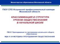 Презентация по методике преподавания обществознания на тему Классификация и структура уроков обществознания в начальной школе