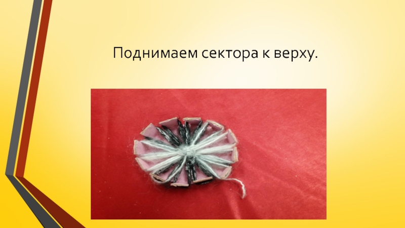 Изготовление цветка из пряжи для коллекции Театра моды Интрига Поднимаем сектора к верху. Поднимаем сектора к верху.