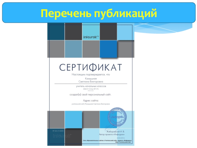 Портфолио Перечень публикаций Перечень публикаций