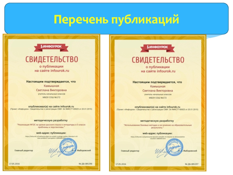 Портфолио Перечень публикаций Перечень публикаций