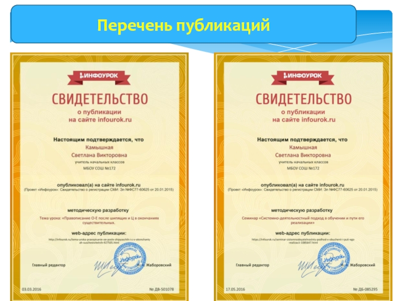 Портфолио Перечень публикаций Перечень публикаций