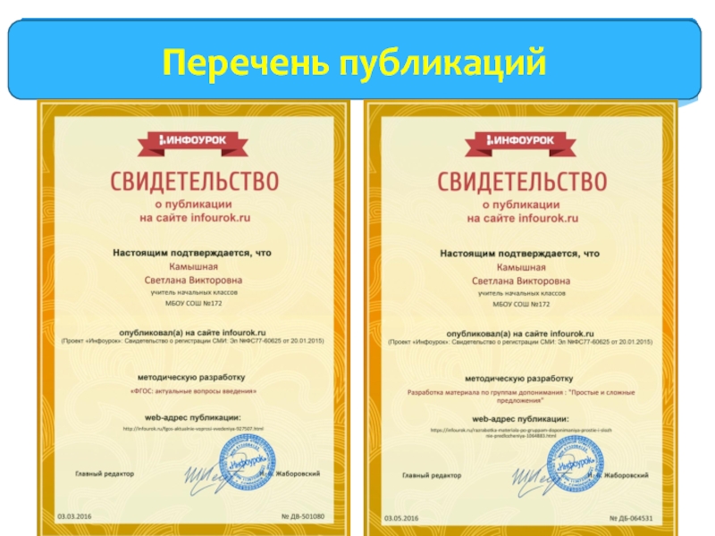 Портфолио Перечень публикаций Перечень публикаций