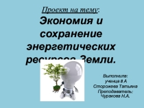 Презентация по технологии на тему  Экономия энергетических ресурсов земли.