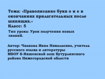Презентация к уроку Правописание букв о, е после шипящих в окончаниях прилагательных ( 5 класс)