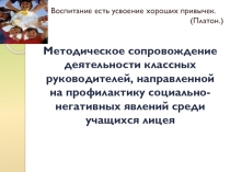 Методическое сопровождение деятельности классных руководителей, направленной на профилактику социально-негативных явлений среди учащихся лицея