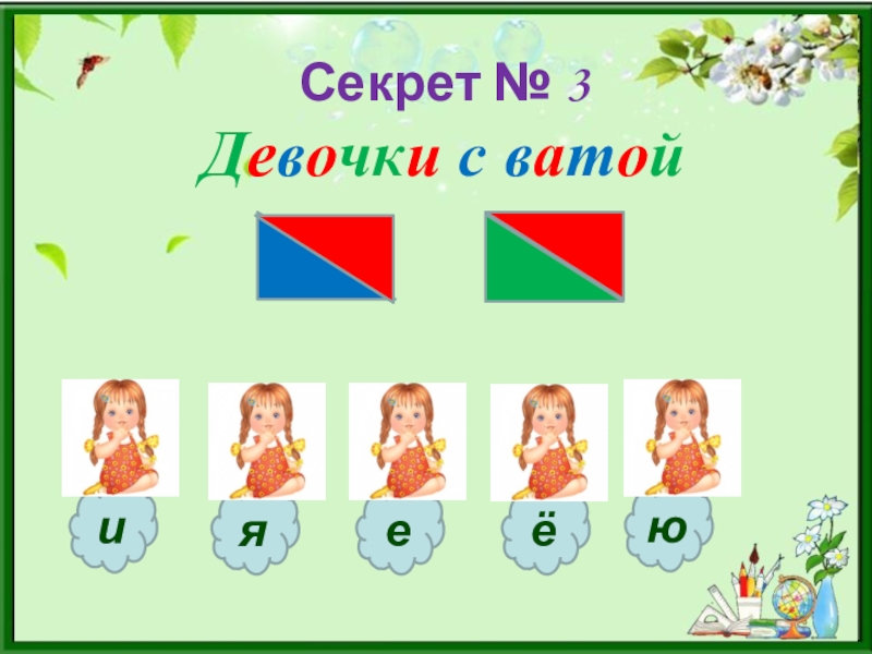 Использование опорных схем в изучении русского языка Секрет № 3 Девочки с ватой ияеюё Секрет № 3 Девочки с ватой ияеюё