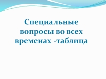 Презентация по английскому языкуСпециальные вопросы в таблицах