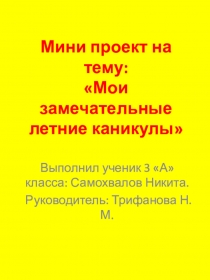 Презентация по литературному чтению Мои замечательные летние каникулы (3 класс)