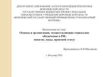 Основы и организации, осуществляющие социальное обеспечение в РФ: понятие, виды, правовой статус