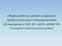 формы работы в рамках социально-профессионального самоопределения обучающихся  в МБУЦДОДЮНИТЭР