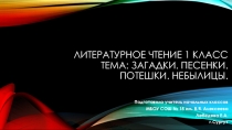Презентация по литературному чтению на тему Загадки. Песенки. Потешки. Небылицы. 1 класс