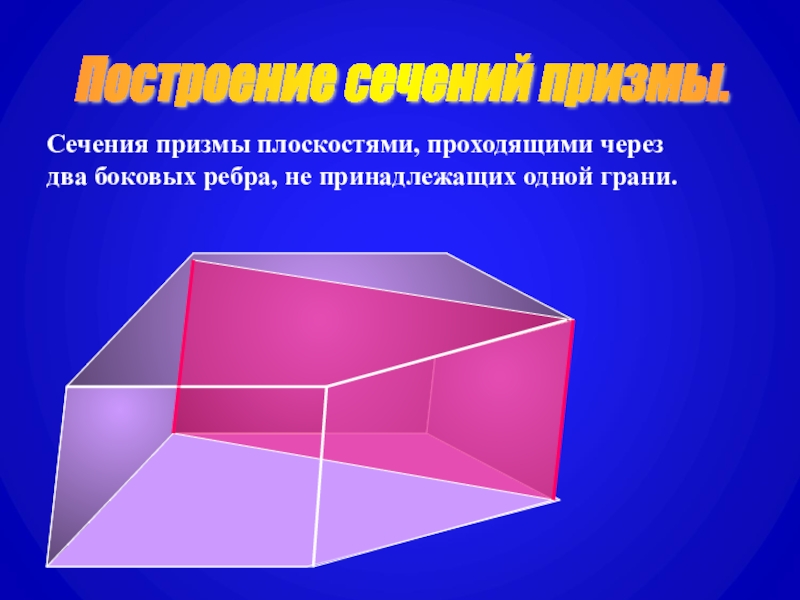 Призма. Построение сечений призмы плоскостями Построение сечений призмы. Сечения призмы плоскостями, проходящими через два боковых ребра, не принадлежащих одной грани. Построение сечений призмы. Сечения призмы плоскостями, проходящими через два боковых ребра, не принадлежащих одной