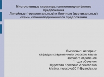 Многочленные структуры сложноподчинённого предложения Линейные (горизонтальные) и блочные (вертикальные) схемы сложноподчинённого предложения.