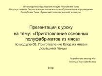 Поурочный план и презентация к уроку на тему  Приготовление основных полуфабрикатов из мяса