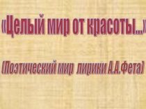 Презентация по литературе на тему Поэтический мир лирики А.А. Фета