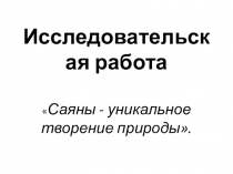 Презентация к исследовательской работе по теме Саяны – уникальное творение природы.