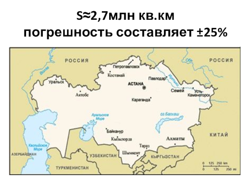 Презентация к уроку S≈2,7млн кв.км погрешность составляет ±25% S≈2,7млн кв.км погрешность составляет ±25%