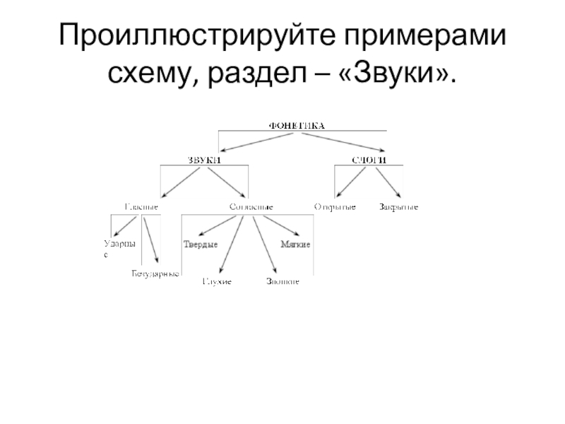 Презентация по русскому языку на тему Что обозначают буквы е,ё,ю,я (5 класс) Проиллюстрируйте примерами схему, раздел – «Звуки». Проиллюстрируйте примерами схему, раздел – «Звуки».
