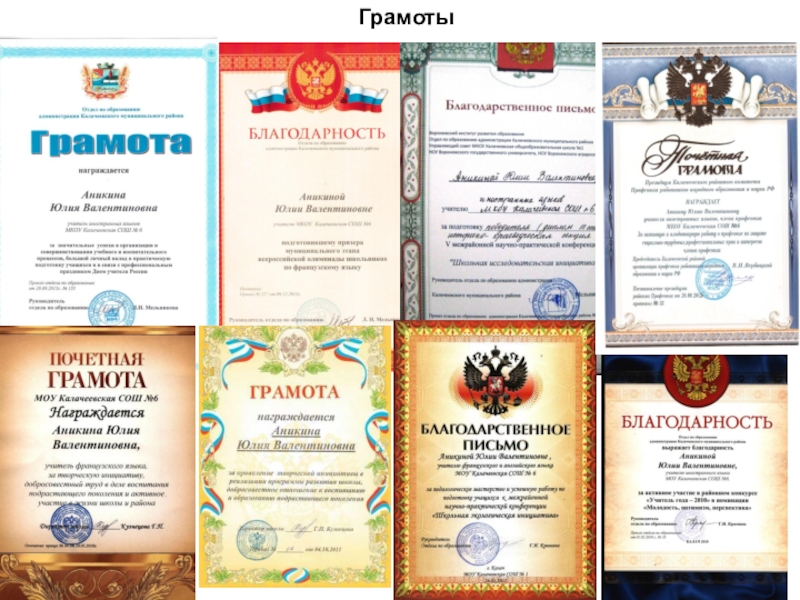 Всероссийский конкурс Учитель года России. Конкурсное задание: Методическое портфлио учителя Грамоты Грамоты