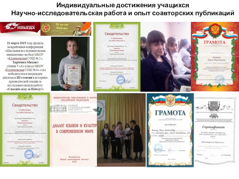 Всероссийский конкурс Учитель года России. Конкурсное задание: Методическое портфлио учителя Индивидуальные достижения учащихсяНаучно-исследовательская работа и опыт соавторских публикаций Индивидуальные достижения учащихсяНаучно-исследовательская работа и опыт соавторских публикаций