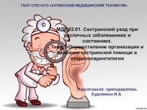 Осуществление организации и оказание сестринской помощи в оториноларингологии ПМ 02. Участие в лечебно-диагностическом и реабилитационном процессах
