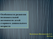Презентация Особенности познавательной активности детей старшего дошкольного возраста подготовительная группа