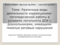 Презентация учителя-логопеда на тему Различные виды деятельности коррекционной работы с дошкольниками, имеющими речевые нарушения