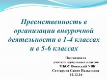Презентация. Доклад на тему Преемственность в организации внеурочной деятельности в 1-4 классах и в 5-6 классах