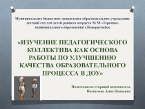 ИЗУЧЕНИЕ ПЕДАГОГИЧЕСКОГО КОЛЛЕКТИВА КАК ОСНОВА РАБОТЫ ПО УЛУЧШЕНИЮ КАЧЕСТВА ОБРАЗОВАТЕЛЬНОГО ПРОЦЕССА В ДОУ