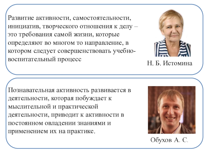 Организация научно-исследовательской деятельности учащихся Н. Б. ИстоминаРазвитие активности, самостоятельности, инициатив, творческого отношения к делу – Н. Б. ИстоминаРазвитие активности, самостоятельности, инициатив, творческого отношения к делу – это требования самой жизни, которые определяют