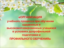 Организация учебного процесса при обучении одаренных и высокомотивированных учащихся в условиях допрофильной подготовки и профильного обучения