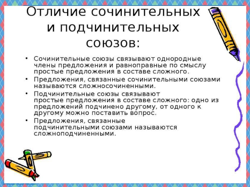 Презентация по русскому языку на тему Сочинительные и подчинительные союзы (7 класс)