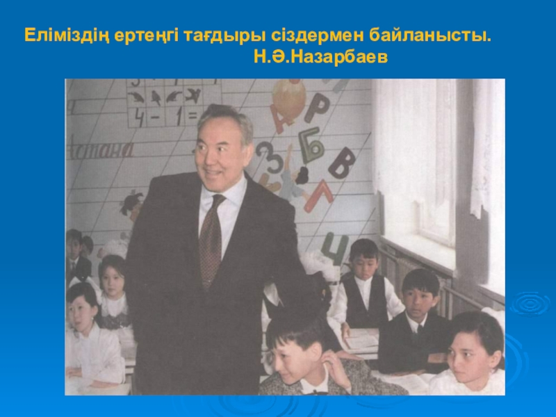 Тарих пәнінең презентация тақырыбы: Ата-заңымыз Еліміздің ертеңгі тағдыры сіздермен байланысты. Н.Ә.Назарбаев Еліміздің ертеңгі тағдыры сіздермен байланысты. Н.Ә.Назарбаев