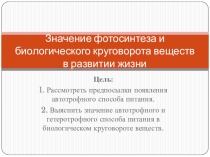 Презентация по биологии на тему: Значение фотосинтеза