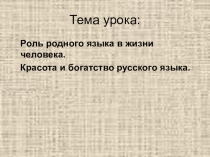 Роль родного языка в жизни человека. Красота и богатство русского языка. (5 класс)