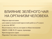 Презентация Влияние зелёного чая на организм человека (образец презентации для защиты ВПР в рамках ФГОС)