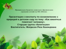 Презентация к конспекту по ознакомлению с природой в детском саду на тему: Как животные помогают человеку.
