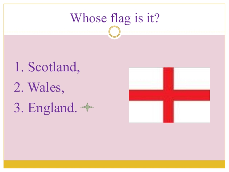 Презентация по английскому языку на тему Великобритания Whose flag is it?1. Scotland,2. Wales,3. England. Whose flag is it?1. Scotland,2. Wales,3. England.