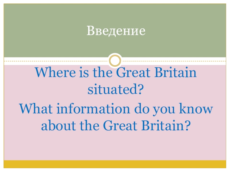 Презентация по английскому языку на тему Великобритания Where is the Great Britain situated?What information do you know about the Great Britain? Введение Where is the Great Britain situated?What information do you know about the Great Britain? Введение