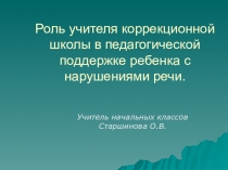 Презентация Роль учителя в педагогической поддержке первоклассников с тяжелыми нарушениями речи.