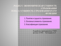 Презентация по теме: Сущность страхования и его функции