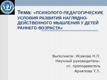 Тема: ПСИХОЛОГО-ПЕДАГОГИЧЕСКИЕ УСЛОВИЯ РАЗВИТИЯ НАГЛЯДНО-ДЕЙСТВЕННОГО МЫШЛЕНИЯ У ДЕТЕЙ РАННЕГО ВОЗРАСТА