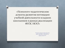 Психолого-педагогические аспекты развития мотивации учебной деятельности младших школьников в рамках реализации ФГОС НОО